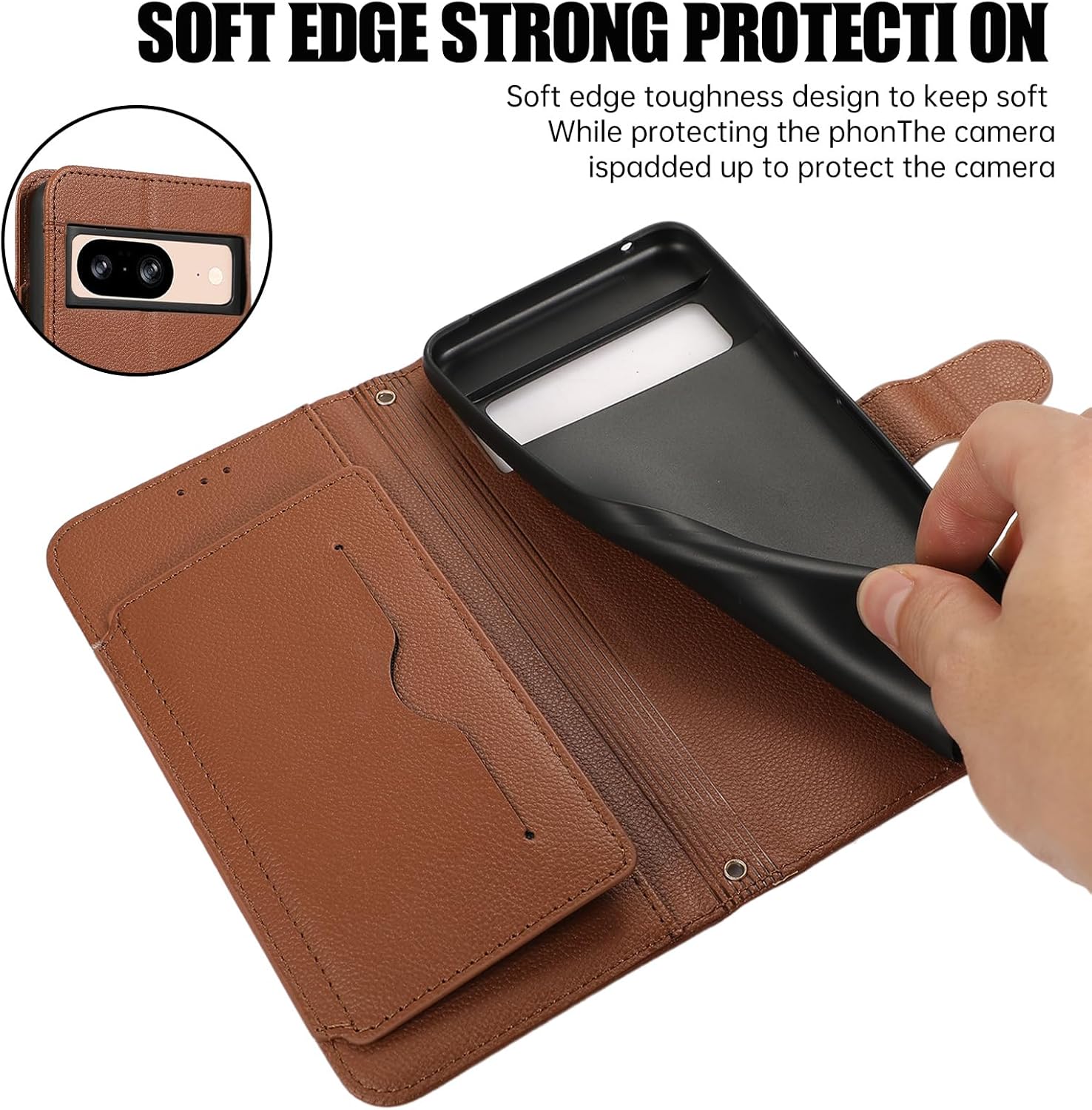 Crossbody Case for Google Pixel 9/9Pro/9ProXL, Large Capacity Wallet Leather Case Flip Cover with Wrist Strap Anti -Fall Protection