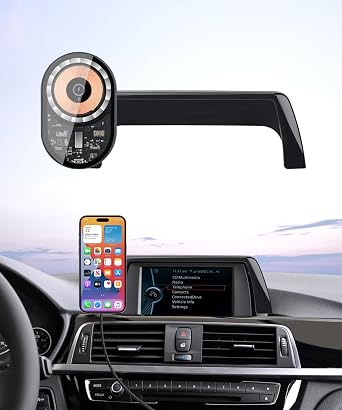 Wireless Charging Car Phone Holder for BMW 3 Series 2012-2018/2 Series/4 Series 2014-2018, 6.5" Screen Fixed Clip, 360 Rotation Car Phone Mount Compatible with MagSafe