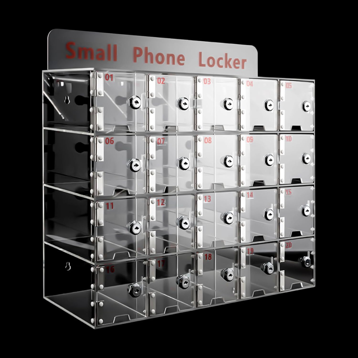 20 Slots Cell Phone Locker Box with Door Locks and Keys,Wall-Mounted Clear Acrylic Cell Phones Storage Organizer Pocket Storage Cabinet Box for Office Employees Classroom