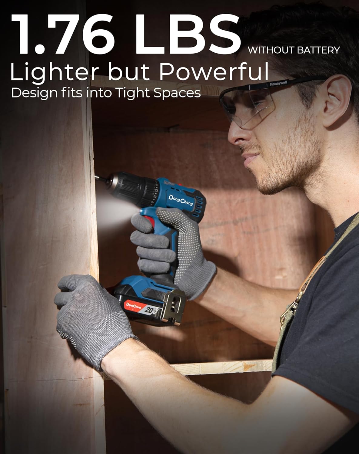 DongCheng Cordless Drill Driver 20V Max,1/2” Keyless Chuck Brushless Power Drill (0-600/2000RPM) with 42pcs Drilling/Driver Kit, 2.0 Ah Li-ion Battery and Fast Charger, DCJZ2050