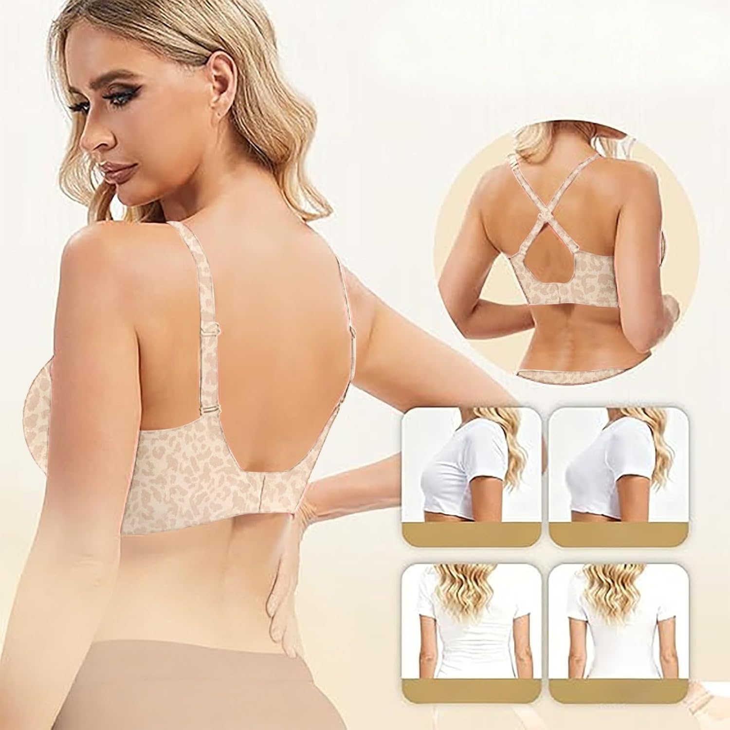 3PC Women Seamless Wireless Bras Leopard Push Up No Underwire Everyday Bralettes Supportive Full Coverage Deep V Bra