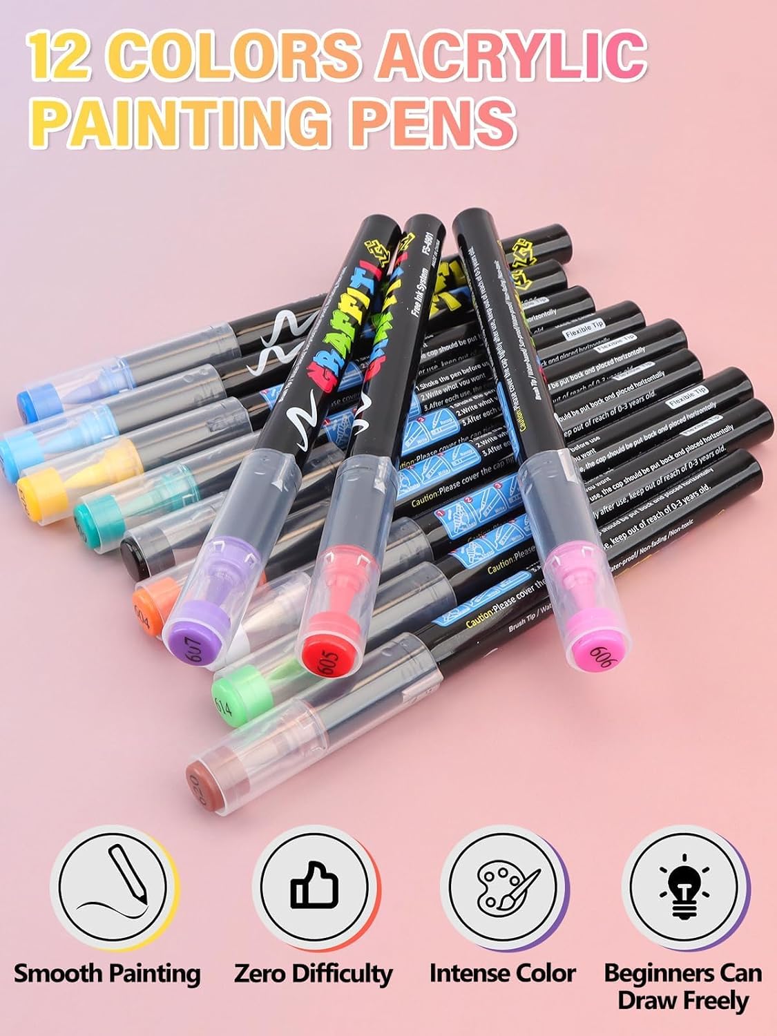 EBANKU Nail Art Pens Set, 12 Colors Soft-Tip Nail Polish Pens Quick Drying