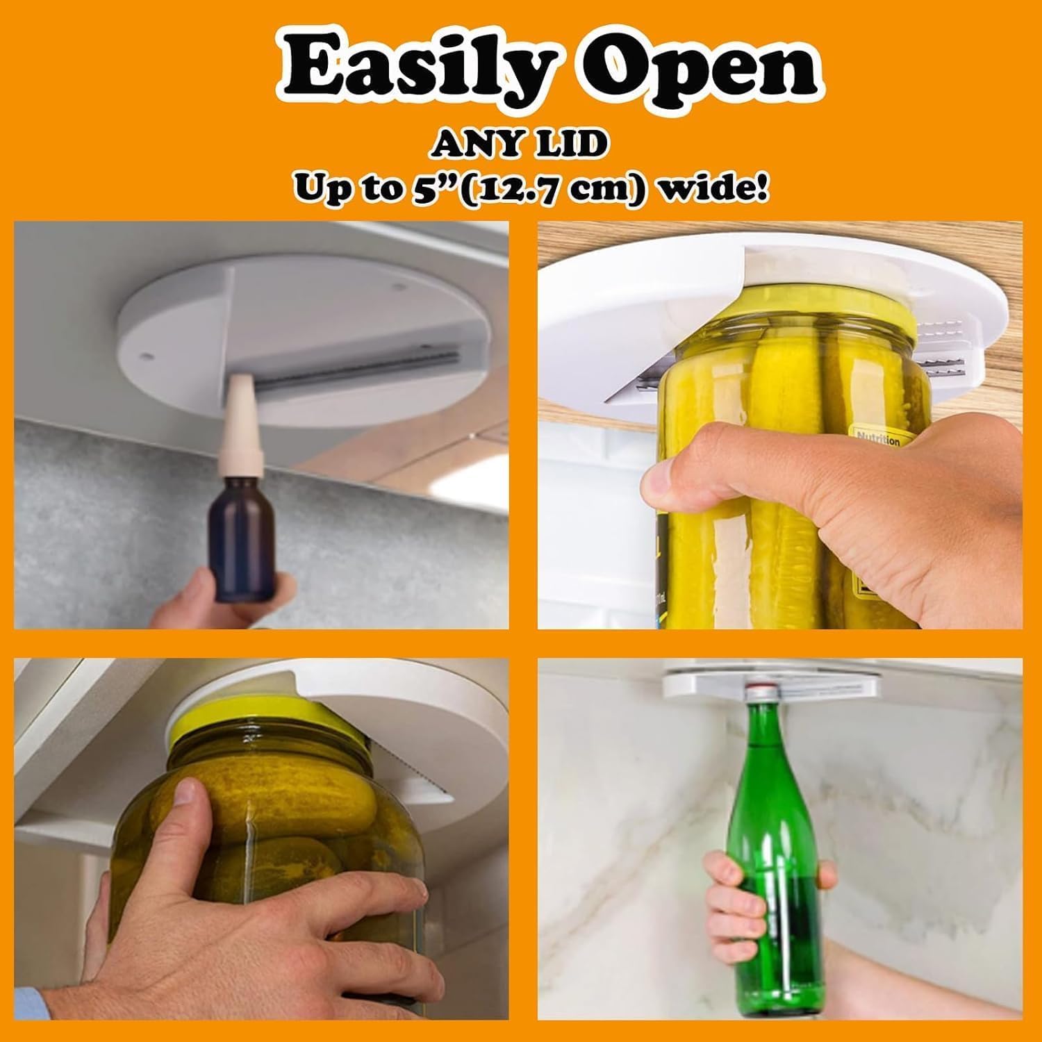 Upgraded Jar Opener, Under Cabinet Jar Opener Tool, Bottle Opener for Seniors, Cap Openers for Arthritis or Weak Hands, One Handed Opener Gadgets, Essential Kitchen Gadgets for Home Assistance