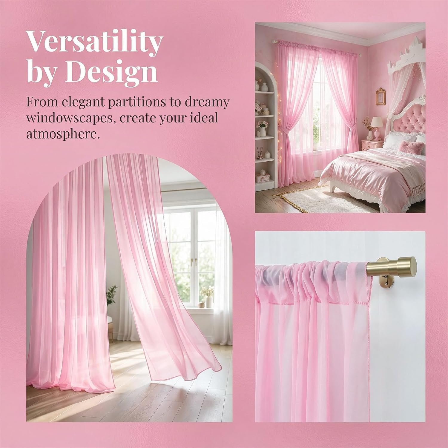 DUOBAO Pink Chiffon Backdrop Curtain 2 Panels 29x120 Wedding Photography image 4