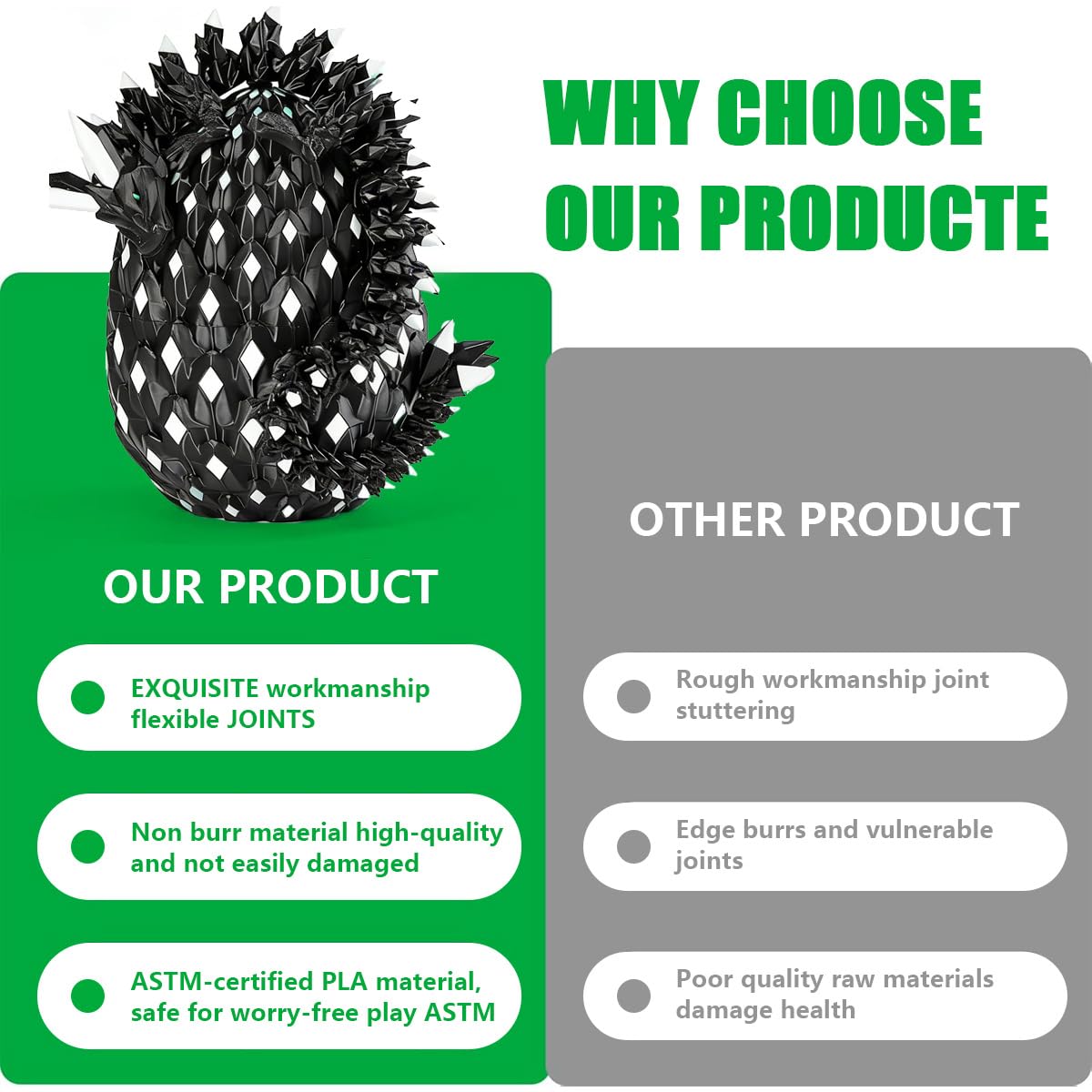 3D Printed Dragon Eggs with Dragon Inside, in The Dark Cool 3D Printer Articulated Animals Fidget Toy, Home Office Desk Decor - Image 4