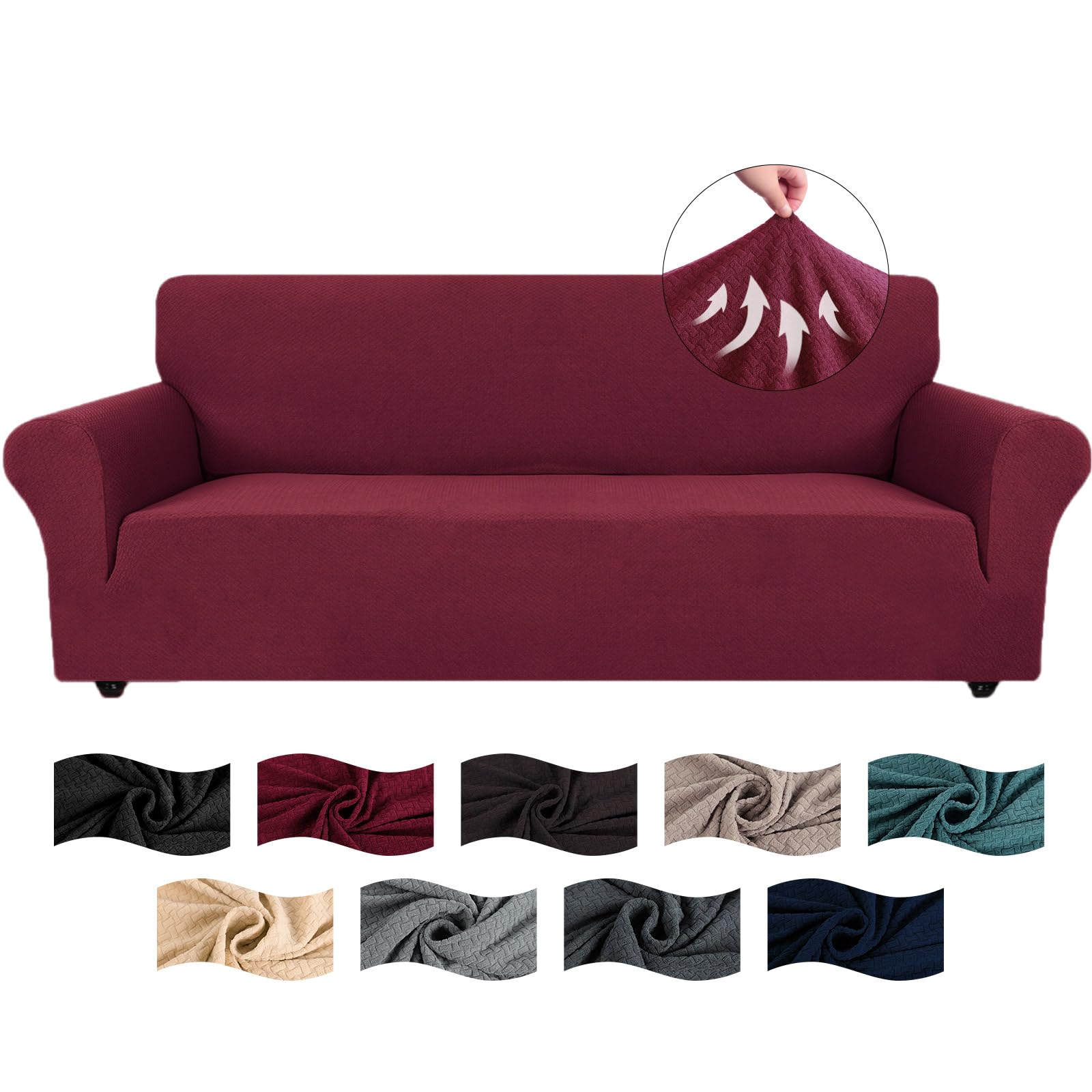 CYCMACO Copridivano 3 Posti Con Braccioli, Copridivani Elasticizzato Antiscivolo, Universale Moderno Copri Divano Antigraffio, Sofa Cover Antimacchia, Lavabile In Lavatrice, Borgogna