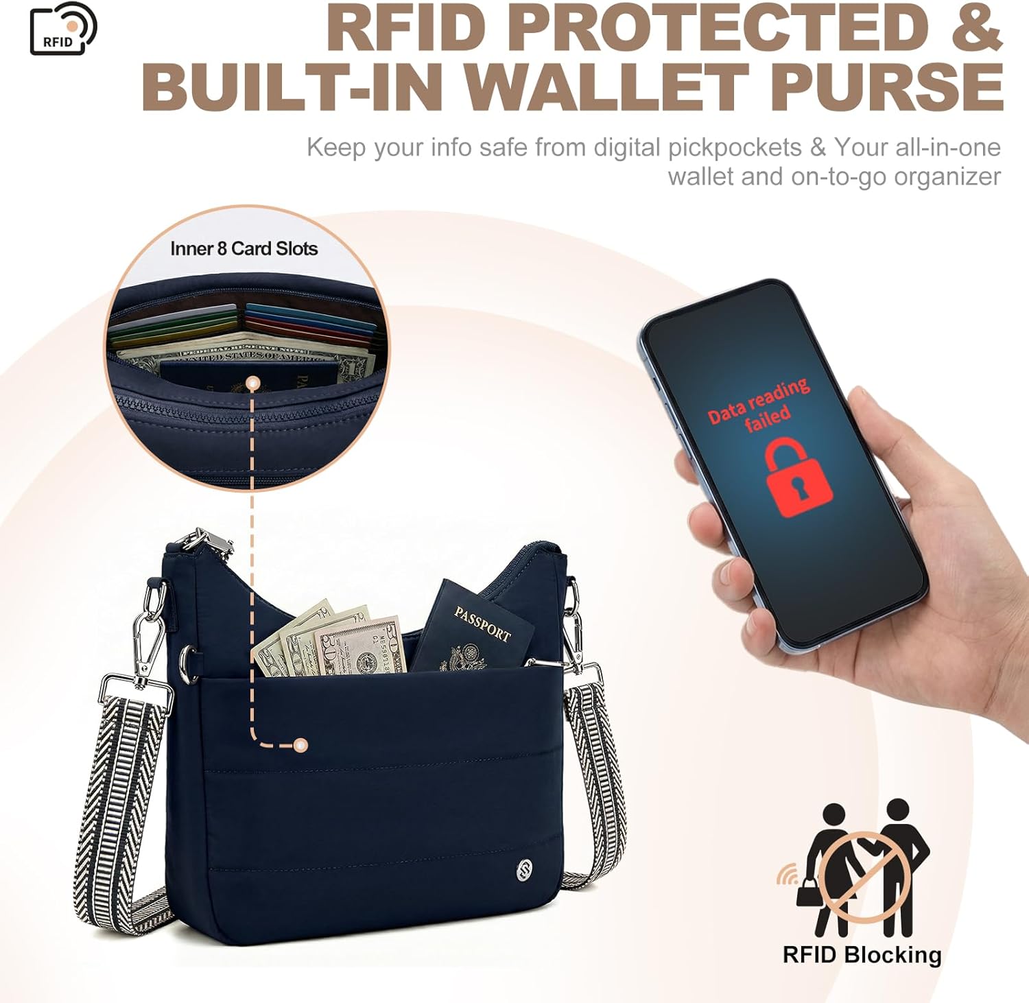 Anti Theft Crossbody Purse Hobo Crossbody Bags for Women, Quilted Puffer Bag Slouchy Built-in Wallet & RFID Blocking - Image 6