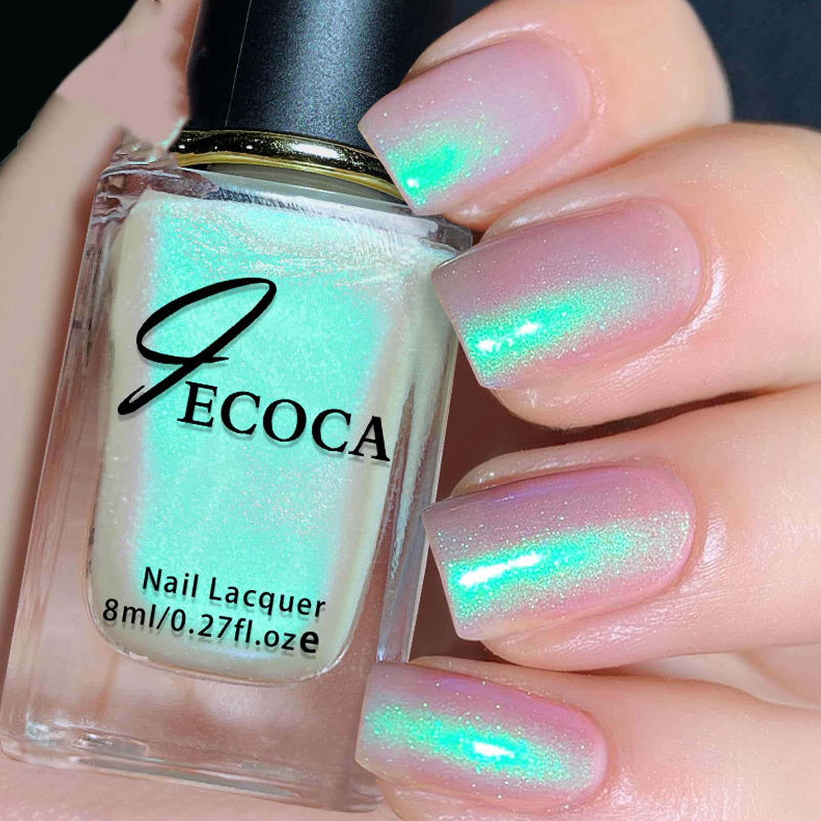 White Pearl Glitter Chrome Nail Polish - Aurora Pearlescent Shell Varnish, Quick Dry, No UV Needed (8ml)