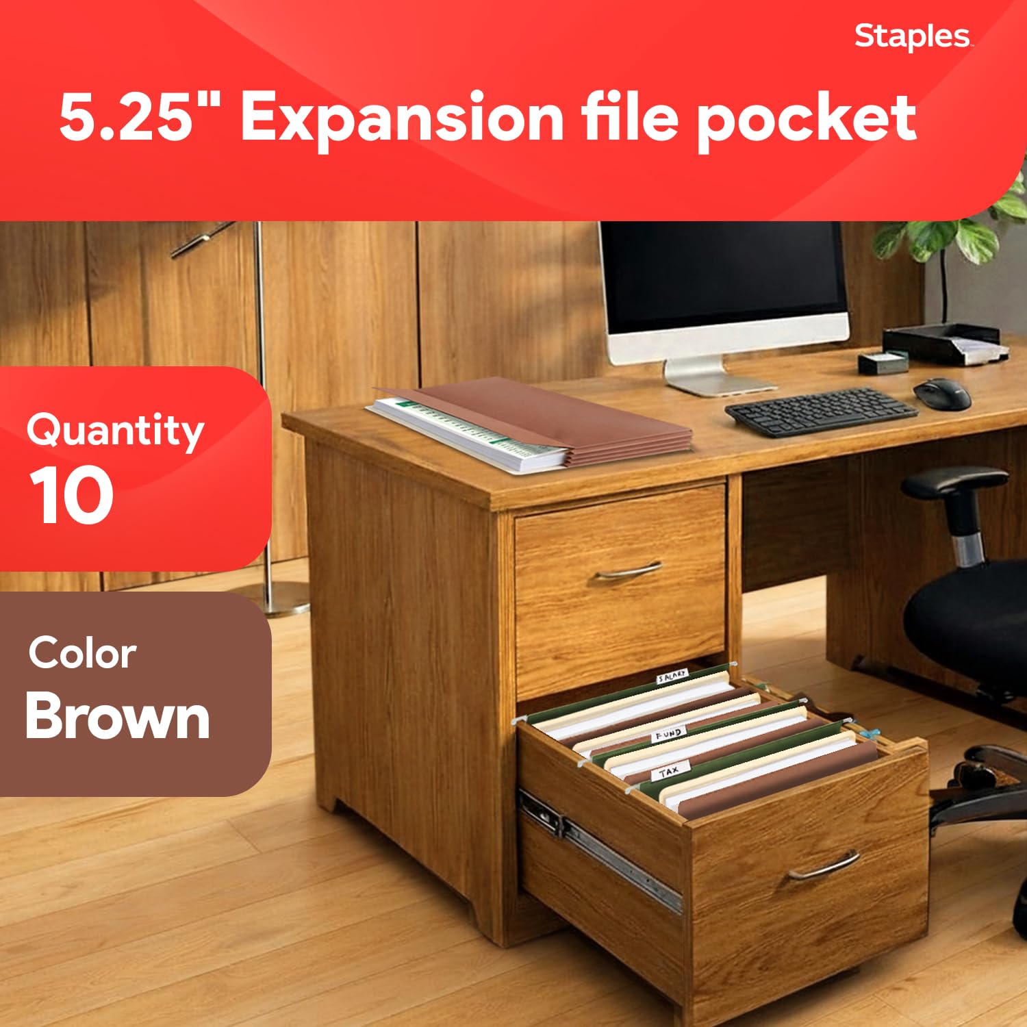 Staples 418335 - Cartella espandibile con tasche espansive, 10 cm, colore: Marrone