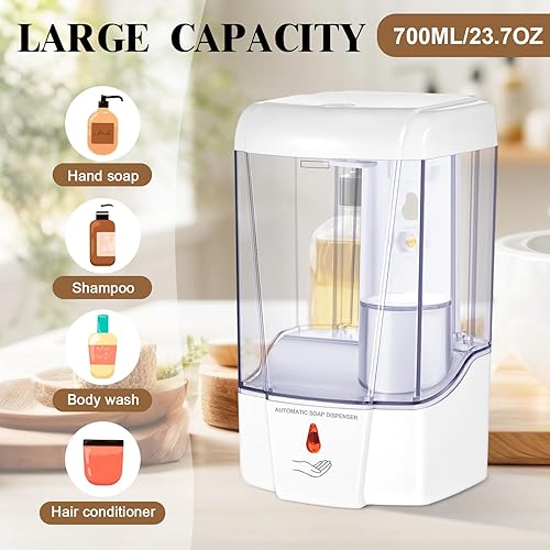 Miniatura 4 de Dispensador automático de jabón con sensor sin contacto, dispensador de desinfectante de manos para montaje en pared, 23.7 onzas23.7 fl oz, funciona