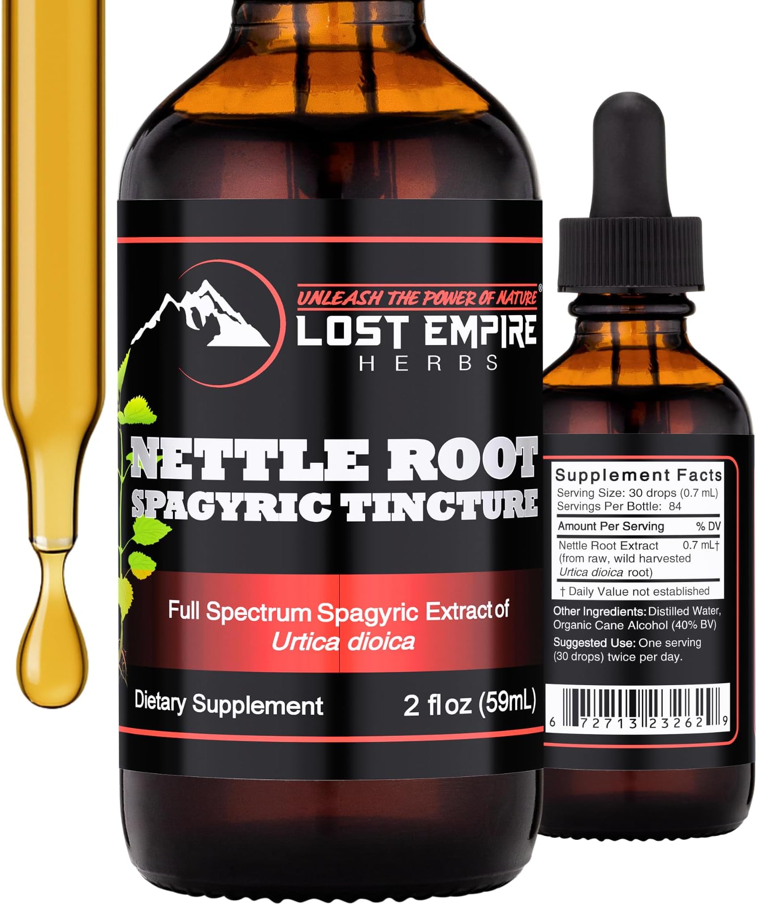 Lost Empire Herbs Nettle Root Extract Spagyric Tincture (2 fl oz) - Wild Harvested from Supplement for Men, Urinary Function, BPH, Hair Loss - 3rd Party Lab Tested
