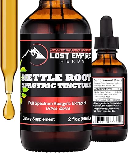 Lost Empire Herbs Extracto de raíz de ortiga tintura espagírica (2 onzas líquidas), cosechada silvestre de suplemento para hombres, función