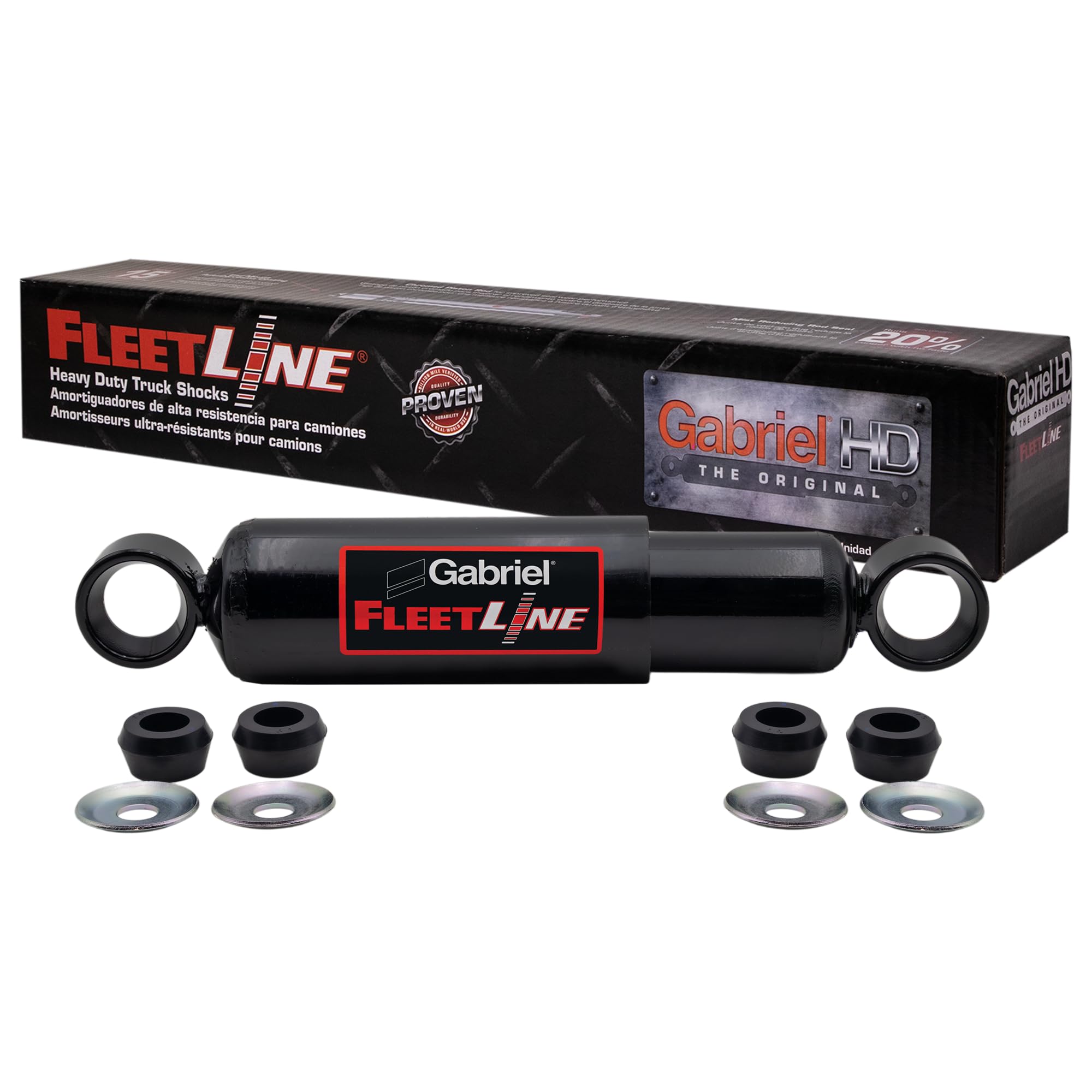 Gabriel 85732 FleetLine HD Truck Front Shocks Fits ABC Bus Models; Orion Bus Models Orion V, Bus Transit Class 8; OEM# 050134508, 050134509, 050134513, 695327, 97999902635