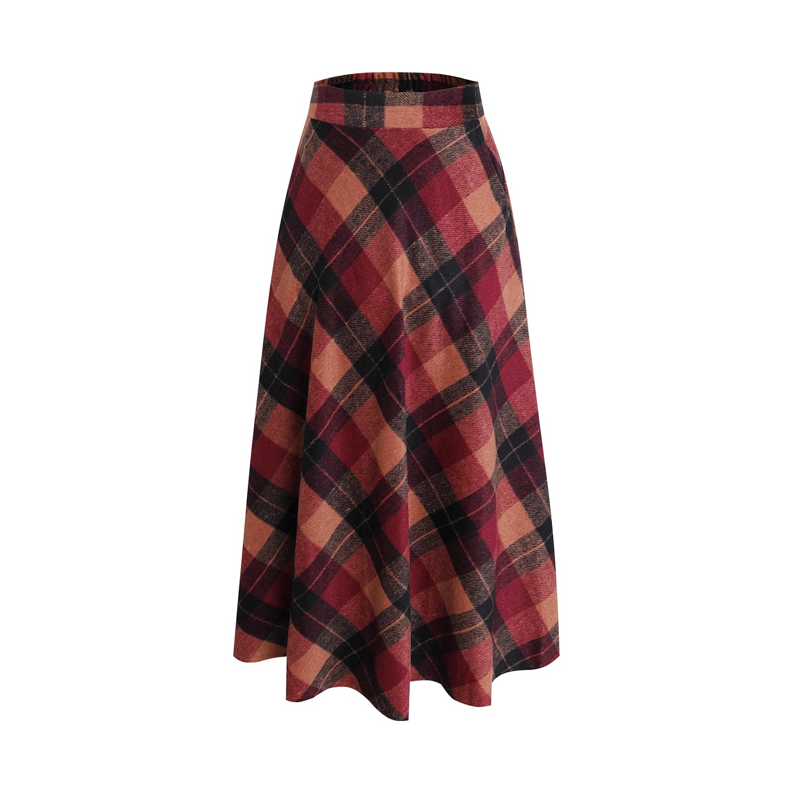 Artykey Geruite maxi-rok voor de winter, voor dames, elegante hoge taille, warme wollen lange elastische getailleerde plooirok, S-3XL, M