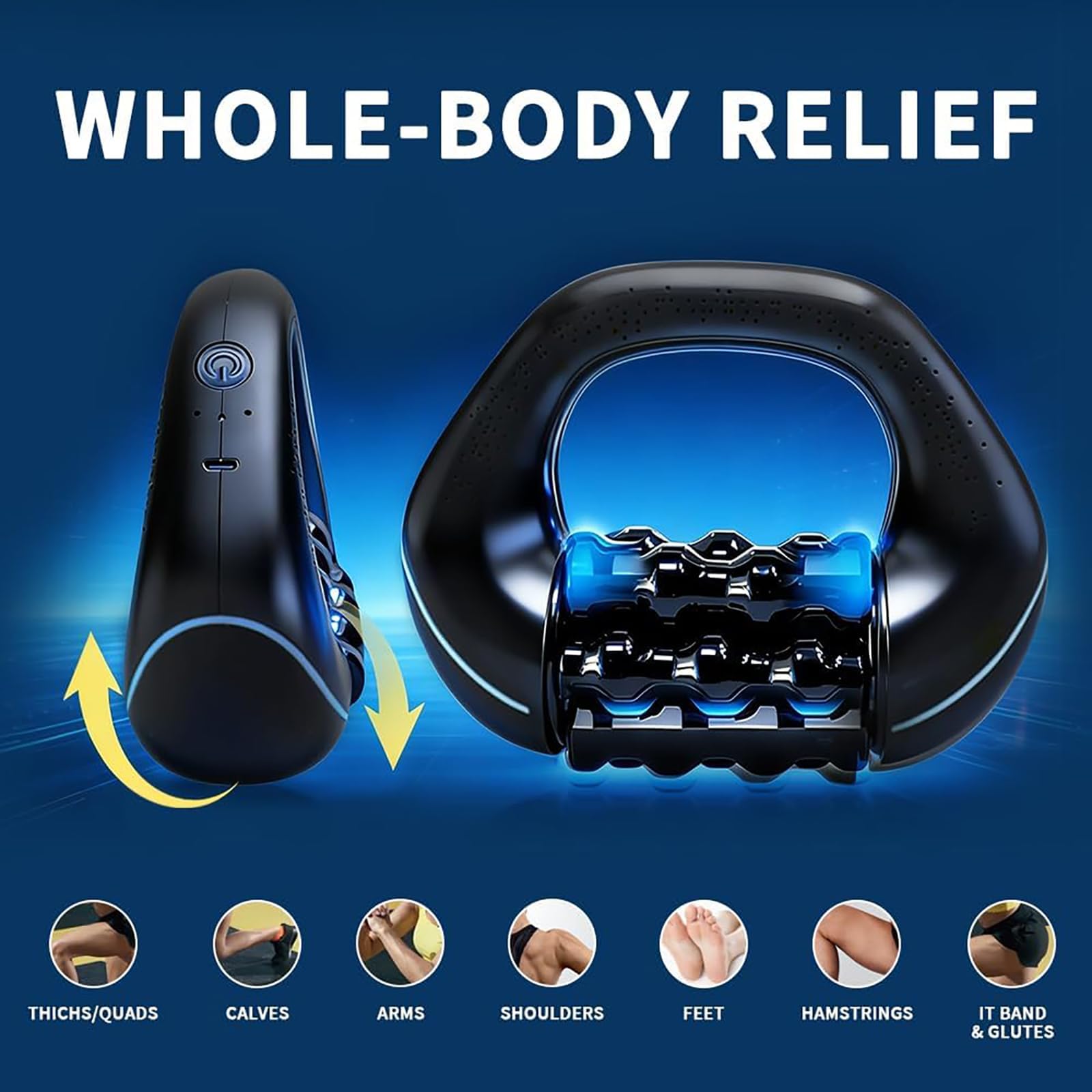 Masajeador de Rodillos Eléctrico Portátil, Rodillo de Masaje EléCtrico Con Mango, 3 Niveles de Intensidad, Relajación Muscular Profunda,para Espalda, Piernas
