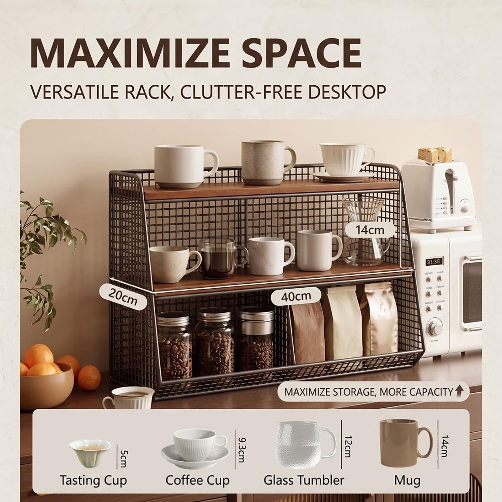 Metallo & Legno Porta Tazze Banco,Supporto Tazze caffè Cucina