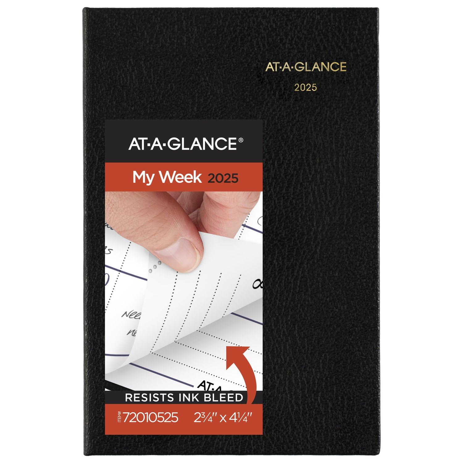 AT-A-GLANCE 2025 Fine Diary, Weekly & Monthly Diary, 2-3/4" x 4-1/4", Pocket Size, Black (72010525)