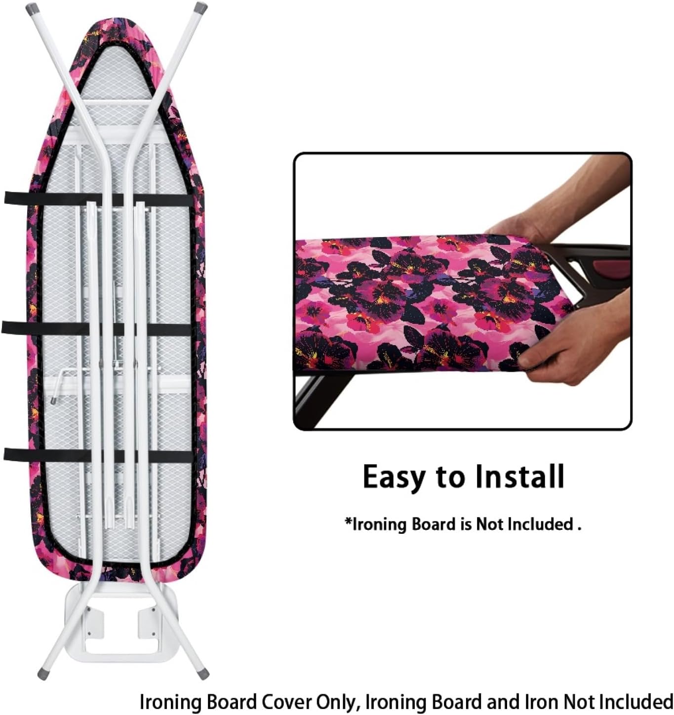 Flowers Ironing Board Cover,16"x55" Standard Ironing Board Cover with Elastic Edge and Hook and Loop Fasteners, Scorch & Stain Resistant, Polyester Home Ironing Board Covers, Wet Floral Paint