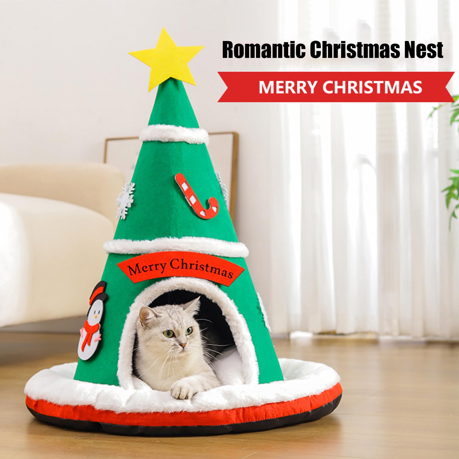 Cuccia Gatti Chiusa Albero di Natale Antiscivolo Lavabile | Grande Cuccia Per Gatti E Cuccioli Per Cuccioli Cani Piccoli Decorazione Casa Camera Da Soggiorno Feste Inverno Vacanze