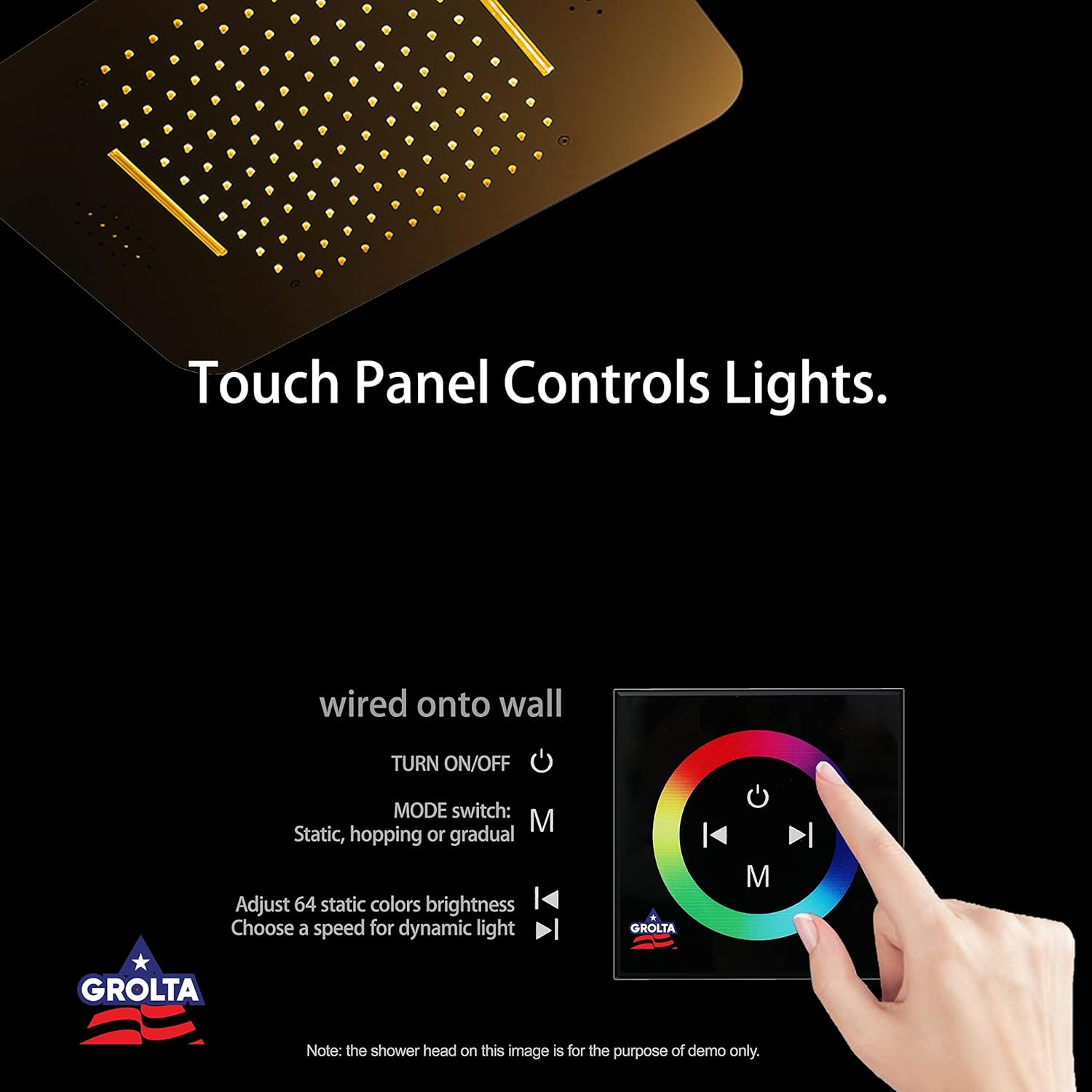 Flushed in 31 Inch Rain Waterfall Mist Curtain Bluetooth Music LED Light Shower System 6 Way Thermostatic Shower Faucet Set w/Body Jets Handheld (Brushed Gold - Touch Panel)