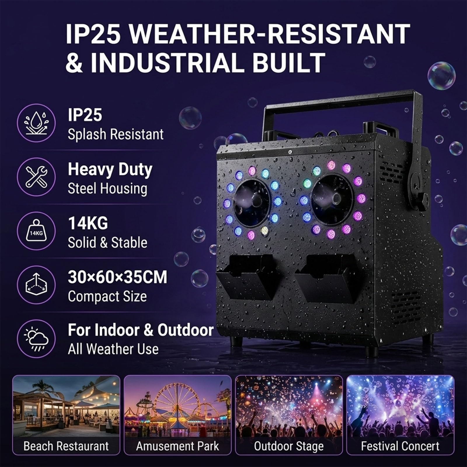 Máquina para Burbujas y Humo Profesional 1500W Impermeable IP25, Generador Efecto Nube con Luz LED y DMX para Escenario DJ Boda Fiesta Discoteca Evento