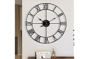 Decorative Metal Wall Clock: Vintage Roman Numerals, Modern Industrial Style for Any Room (16 Inch)
