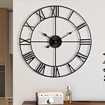 Large Wall Clock, Metal Retro Roman Numeral, Modern Round Silent Wall Clocks, Easy to Read for Living Room/Home/Kitchen/Bedroom/Office/School Decor (Silver, 16 Inch)