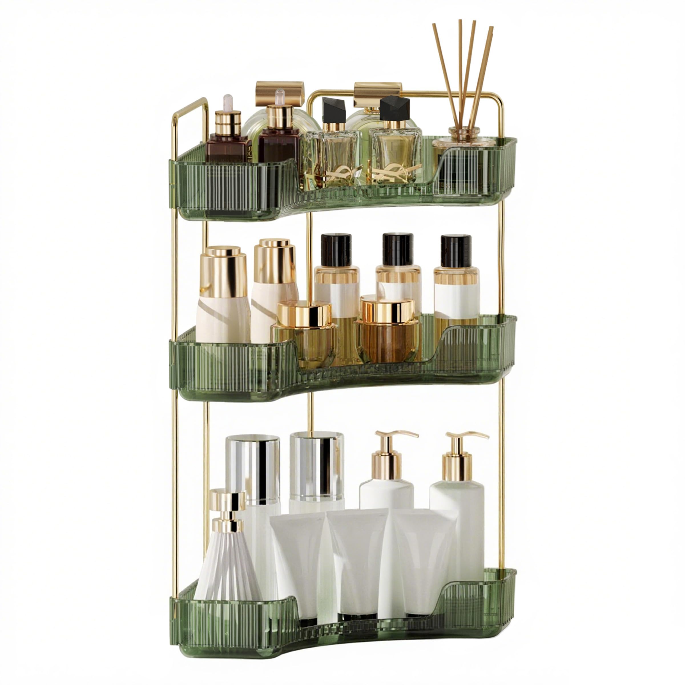 YCIA&DONE Eck-Theke, Badezimmer-Organizer, Arbeitsplatte, 3 Ebenen, Kosmetik-Parfüm-Tablett, Kosmetik-Organizer für Make-up, Hautpflege, transparentes Eckregal für Schlafzimmer, Badezimmer, Küche