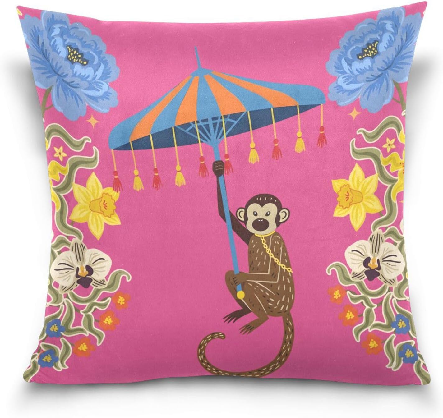Throw Pillow Cover 20X20 Inch Comfortable Decorative Square Cushion Pillowcase for Home Sofa Couch Bed Office Car(Right Monkey)