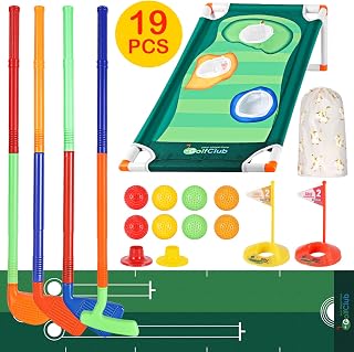 Askyorte Toddler Golf Set-Chipping Net with 4 Plastic 23.3" Kids Golf Clubs 3-5 Indoor Ourdoor Sports Toys Birthday Gift for Toddlers Girls Boys 3 4 5 6 Year Old (Toddler Golf Set-Chipping Net A)