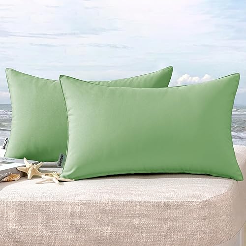 Vista 10 de Miulee - Paquete de 2 fundas decorativas para cojines, para usar en exteriores, impermeables, cuadradas, para jardín, patio, tienda de campaña