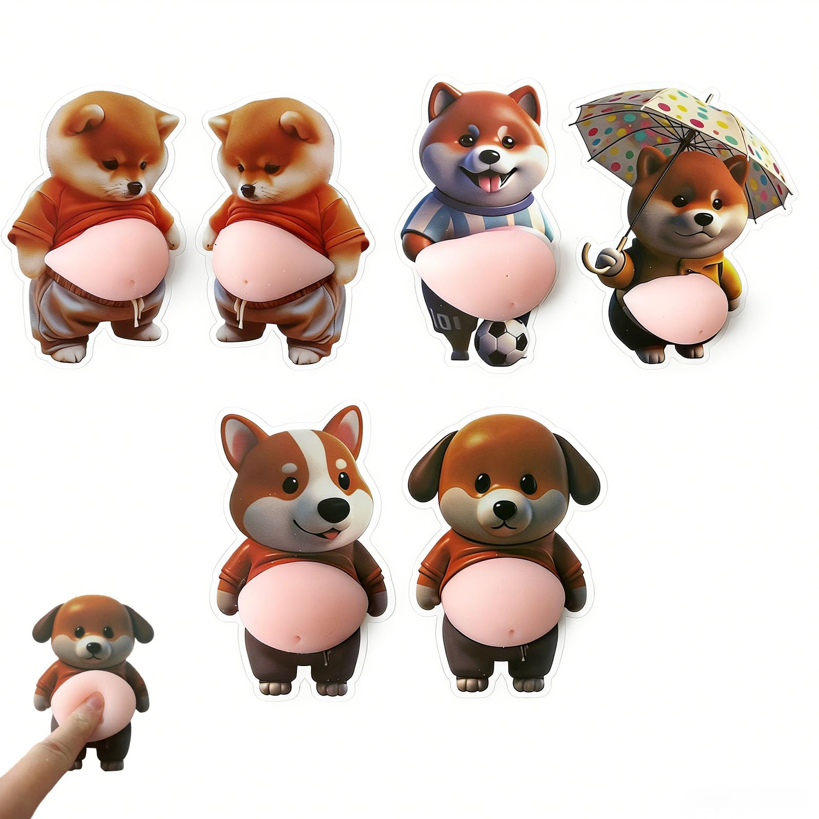 3D Shiba Inu Dog Belly Stickers, 6 PCS Squishy Silicone Anti-Collision Sticker, Cute Funny Dog Stickers Cartoon Puppy Decor, Stress Relief Toy for Phones, Cars & Home Use