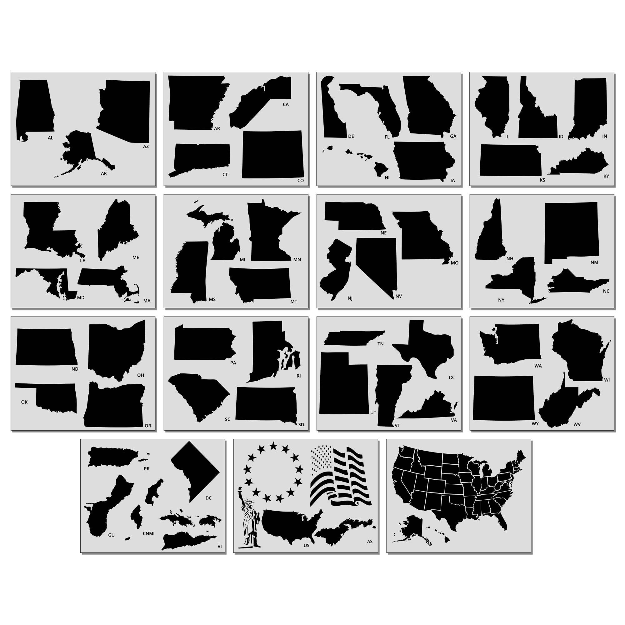 Pochoirs USA 50 States pour personnaliser la décoration d'intérieur et le scrapbooking