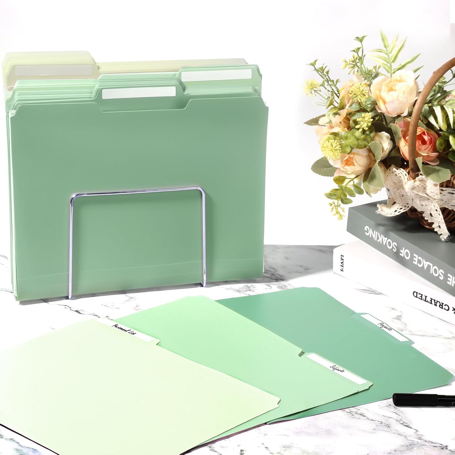48 Pack Colored File Folders Plastic Green File Folders Letter Size 1/3 Cut Tabs File Folder with Sticky Labels Manila File Folders 8.5 X 11 for Documents Office School Organizer(8 Per Color)