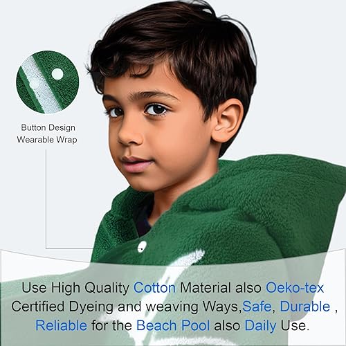Miniatura 10 de Poncho de toalla de baño con capucha (54 x 30 pulgadas), suave, absorbente, de algodón turco de alta calidad, grueso, con capucha, para niños,