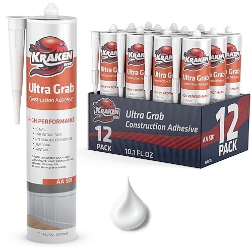 Miniatura 7 de Kraken Bond Adhesivo de construcción blanco resistente (2 x 10.1 onzas líquidas) Adhesivo para azulejos de curado rápido para proyectos