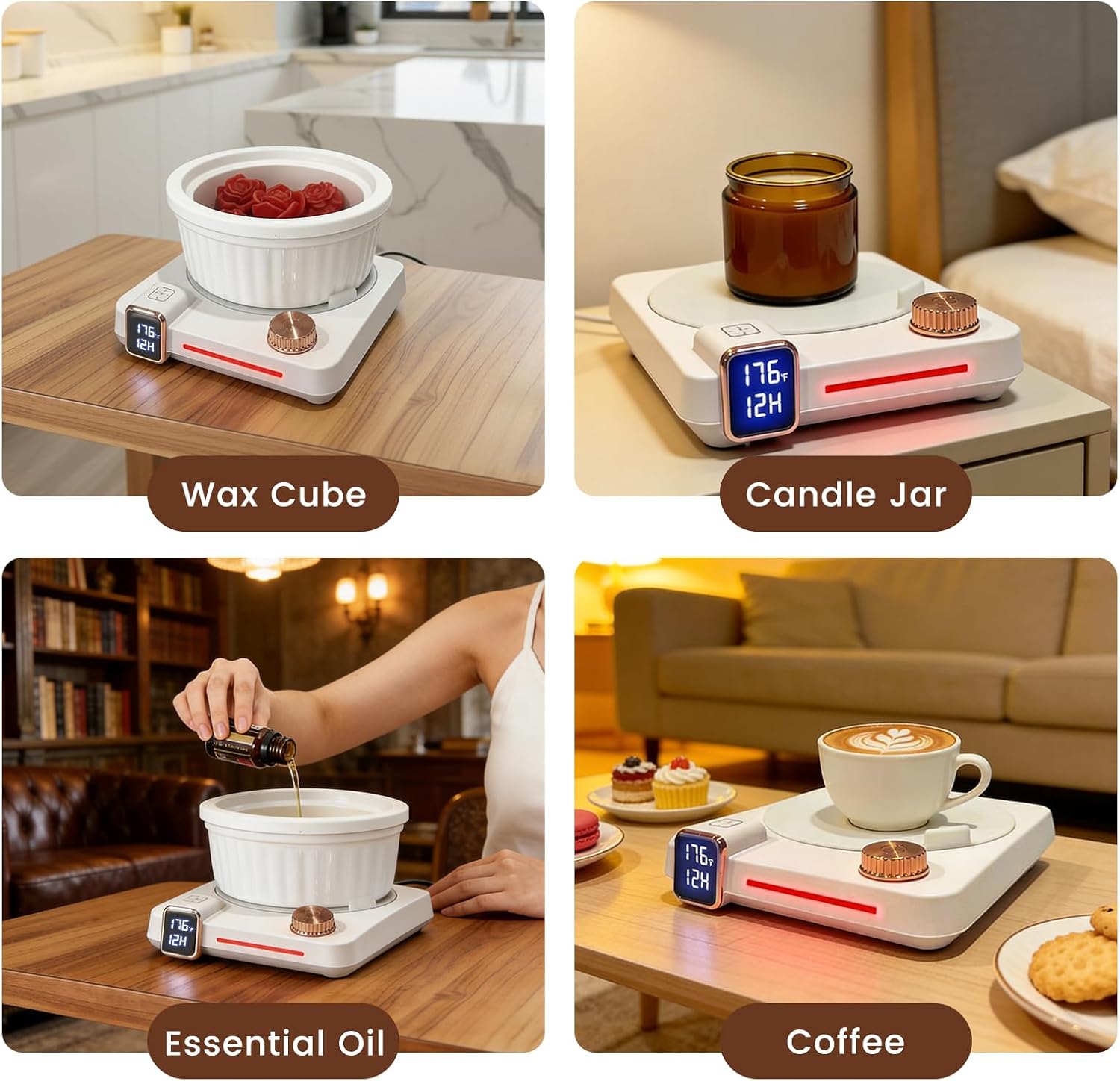 Wax Melt Warmer 3-in-1 Candle Warmer with Timer, 12H Auto Shut Off & 3 Temperature Settings, Electric Scented Wax Melter for Home Office Bedroom, Safe Fragrance Warmer for Women Mom White