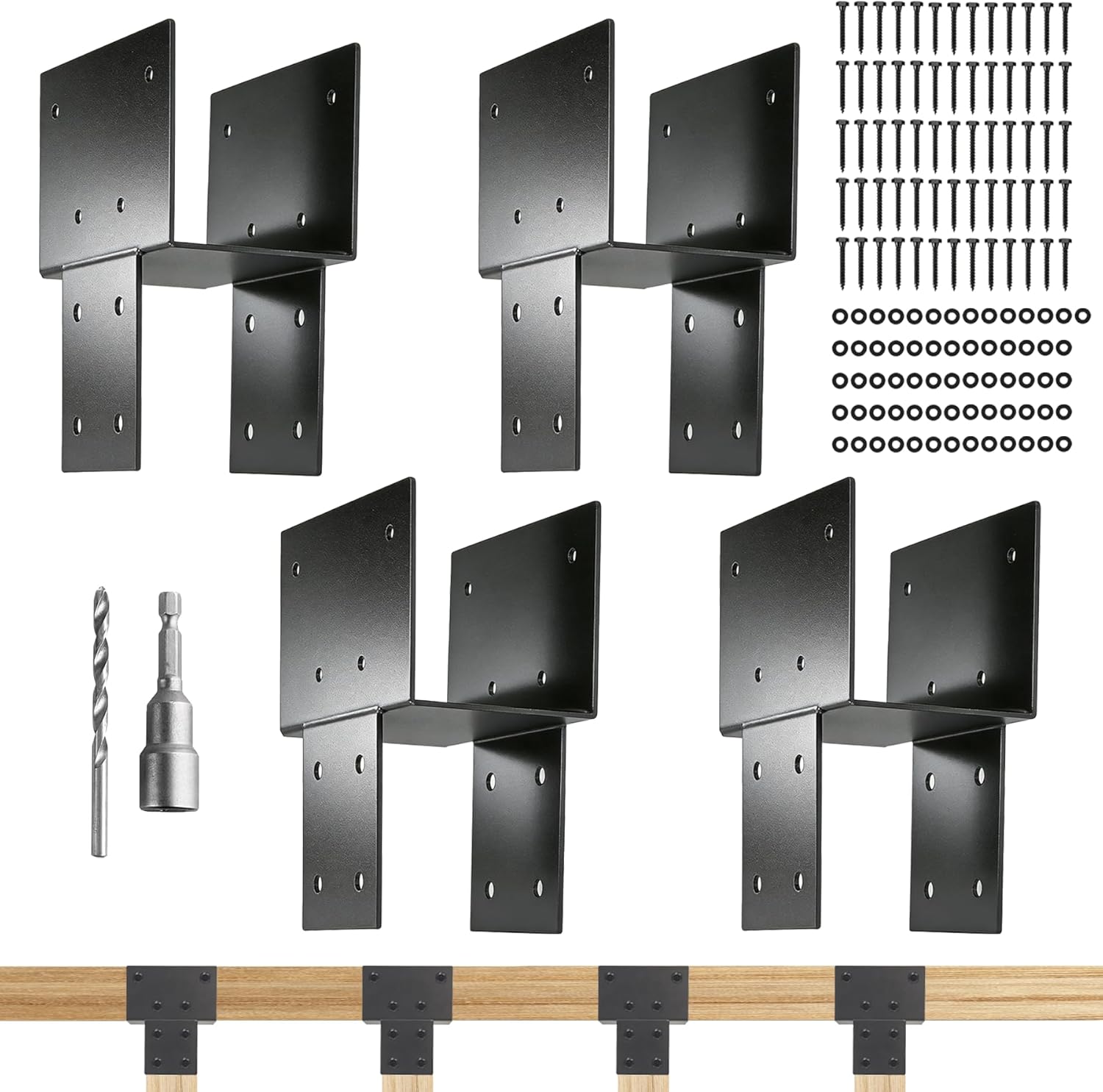 4x4 Post Brackets Kit(Actual 3.5"x3.5"), 4 Pack Heavy-Duty Post Caps Tie Bracket, Brackets for Wood Posts Beam Support, Gazebo Pergola Deck Porch Wood Connections Steel Brackets