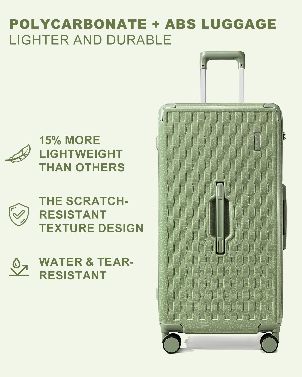 Somago Large Suitcases with Wheels 2 Piece Hardside Lightweight Luggage Sets 24" 30" PC+ABS Traveling Suitcase with TSA Lock YKK Zipper Ceramic Ice Crackle Design (GEYAO Green)