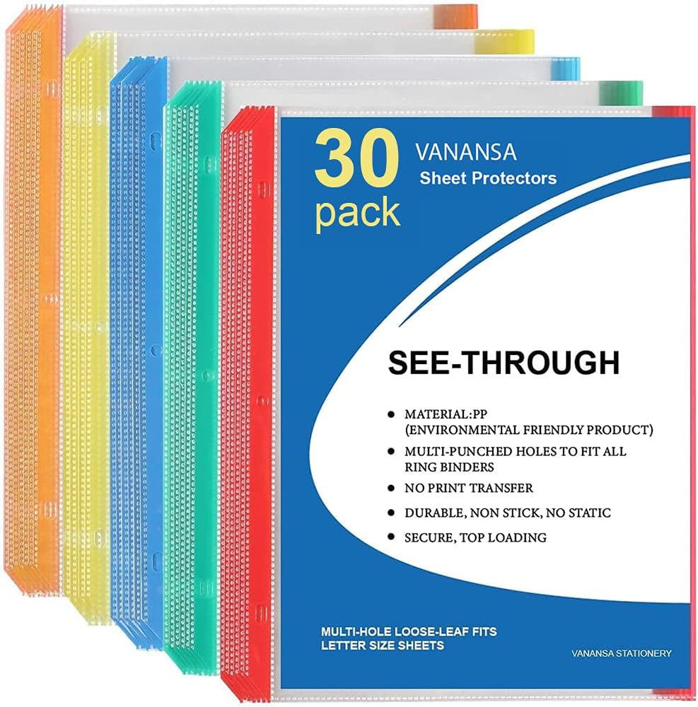 VANANSA 30 Count Sheet Protectors,Page Protectors with 3
