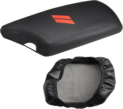 INTGET Car Center Console Armrest Cover for Dodge Challenger Accessories 2023 2022 2021 2020 2019 2018 2017 2016 2015 Interior Arm Rest Seat Cover Middle Console Lid Protector Pad(Black Stitches)