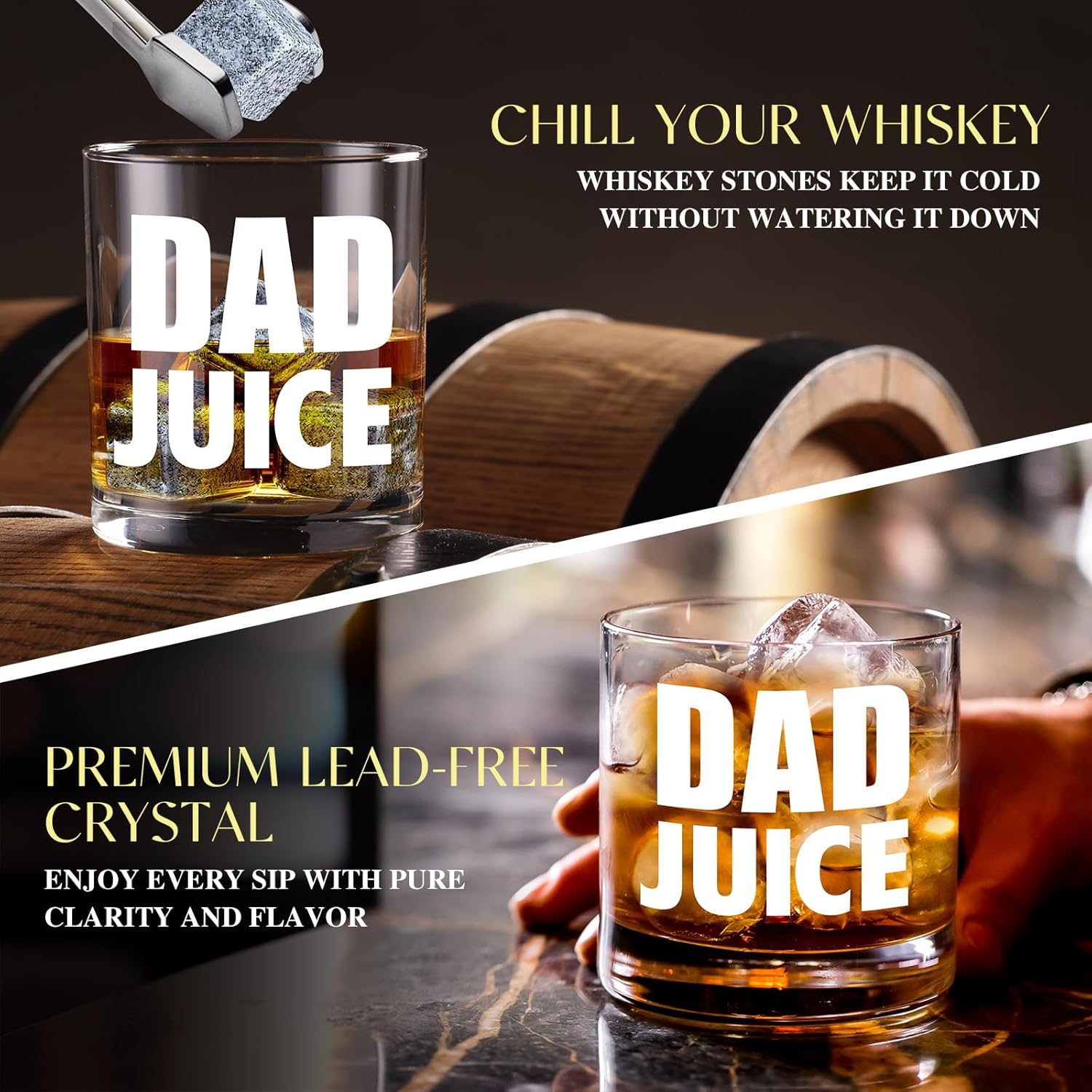 14 Pcs Dad Gifts, Unique Best Father Ever Gift with 11 Oz Dad Juice Whiskey Glass 4 Whiskey Stones Coaster Apron Hat Sock Tape Measure Keychain, Birthday Father's Day Christmas Gift for Papa, Husband