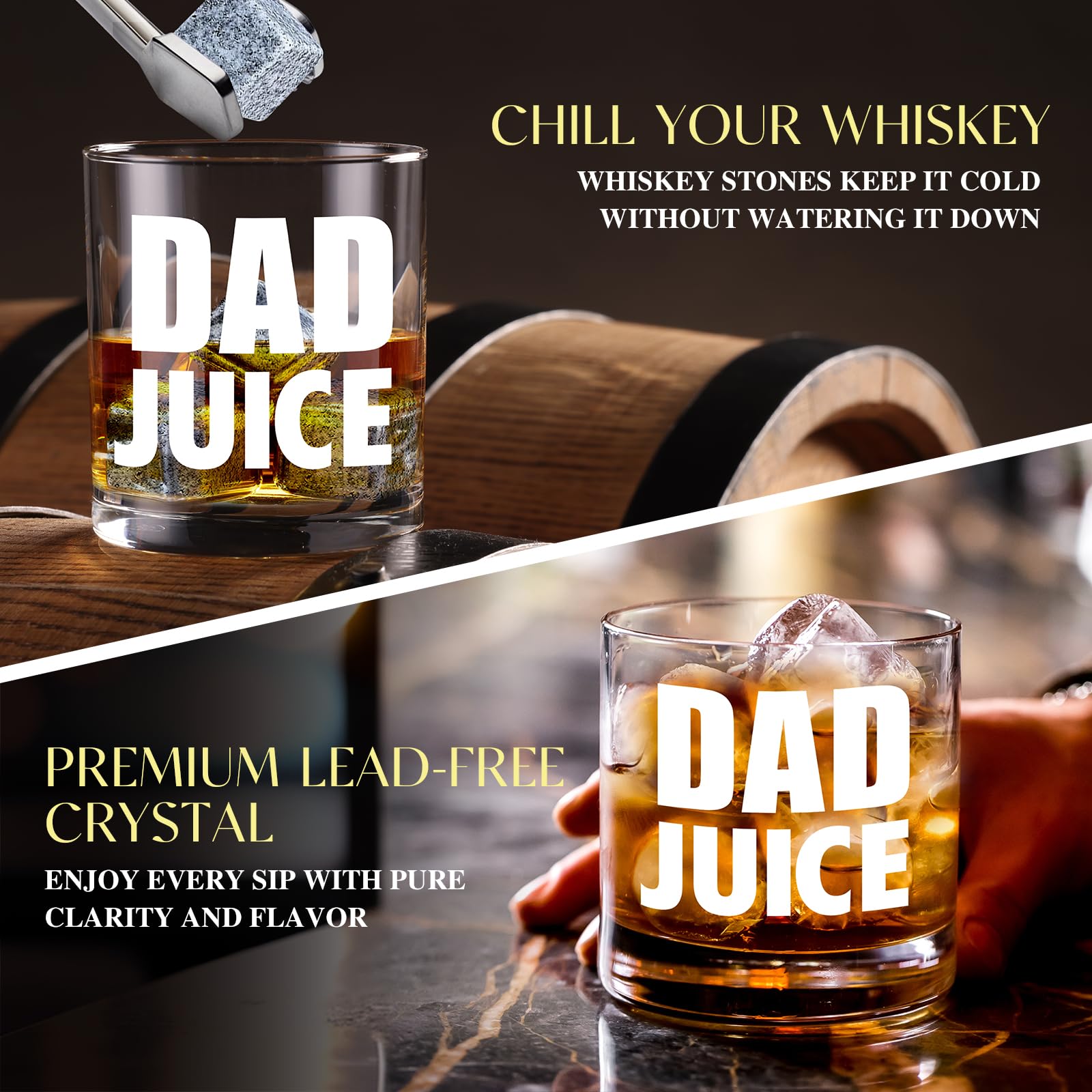 14 Pcs Dad Gifts, Unique Best Father Ever Gift with 11 Oz Dad Juice Whiskey Glass 4 Whiskey Stones Coaster Apron Hat Sock Tape Measure Keychain, Birthday Father's Day Christmas Gift for Papa, Husband
