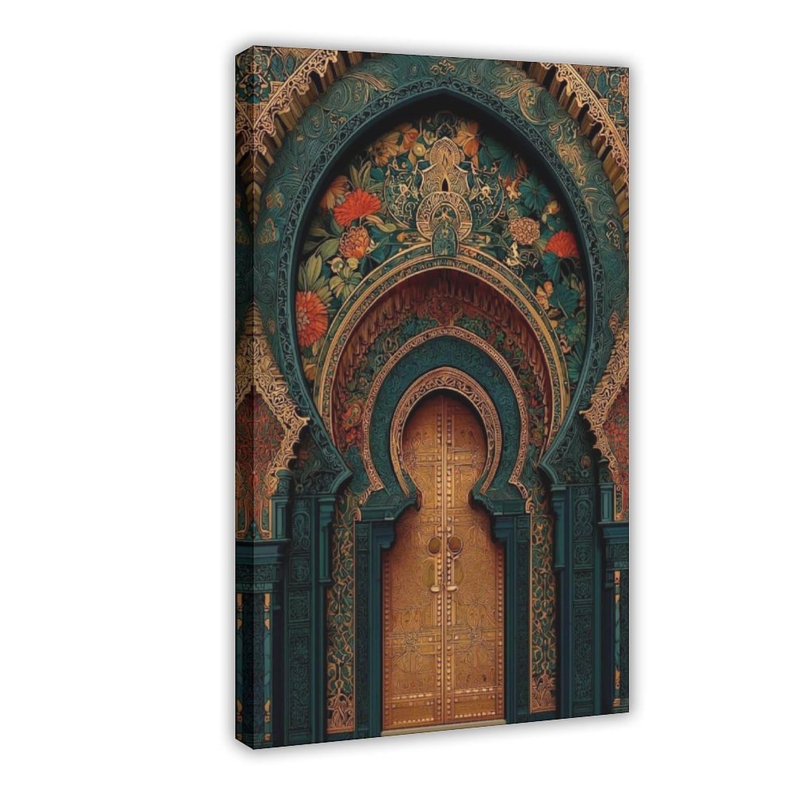 Gqvcjsw Moroccan Archway_ Ornate Teal And Gold Art Canvas Poster Bedroom Decor Landscape Office Room Decor Gift 08X12inch(20X30cm)