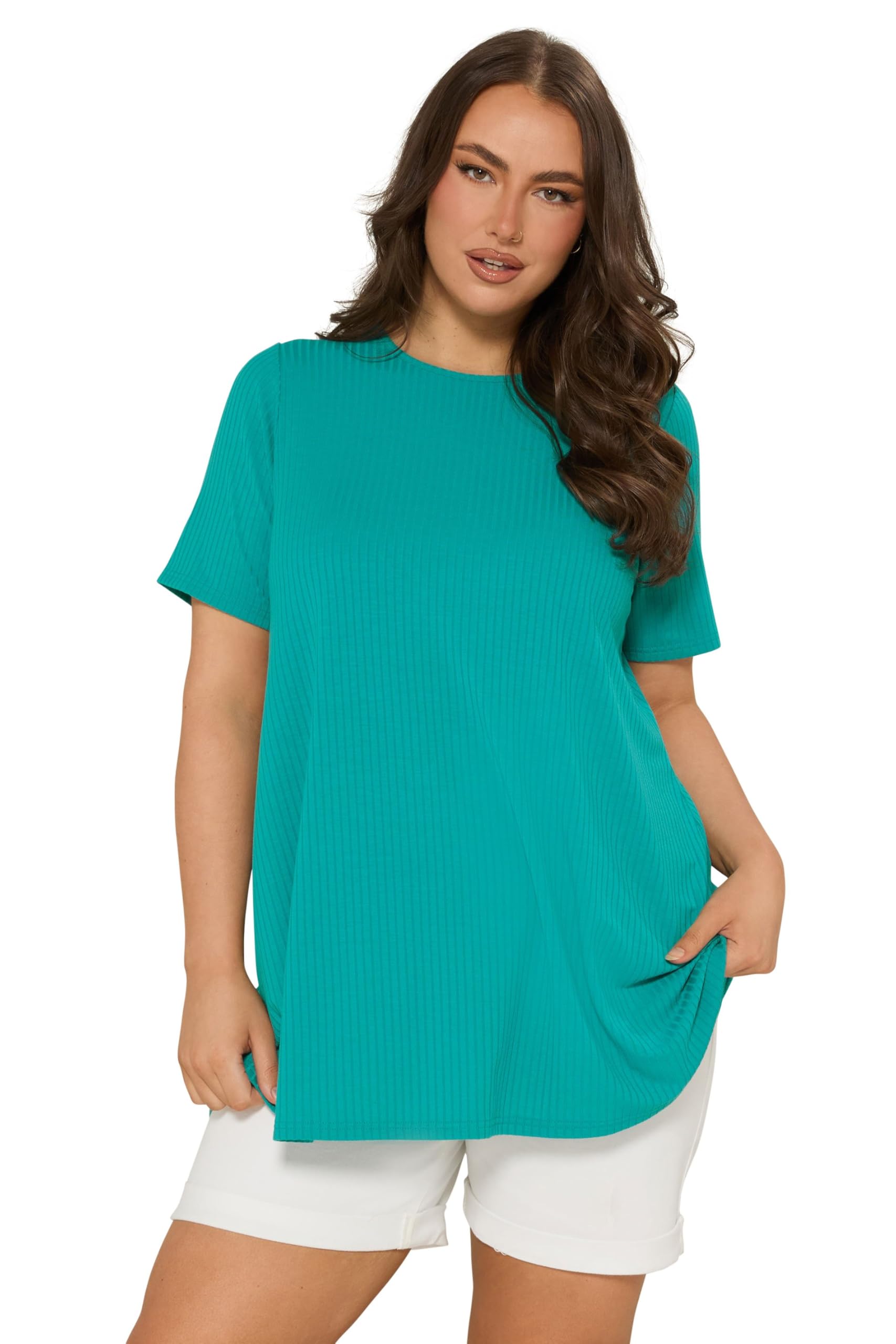 Yours Curve Blue Ribbed Swing Top - Women's - Plus Size Curve