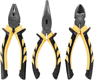 TekBox 3 Piece Pliers Set - Soft Grip DIY Hand Tools | Set includes side cutters, long nose and combination pliers