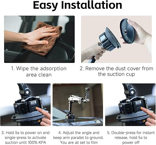 Miniatura 6 de MOVMAX - Kit de succión electrónica con brazo de cuchilla, soporte de coche con brazo amortiguador para DJI Pocket 3, GoPro Hero 13, cámaras de