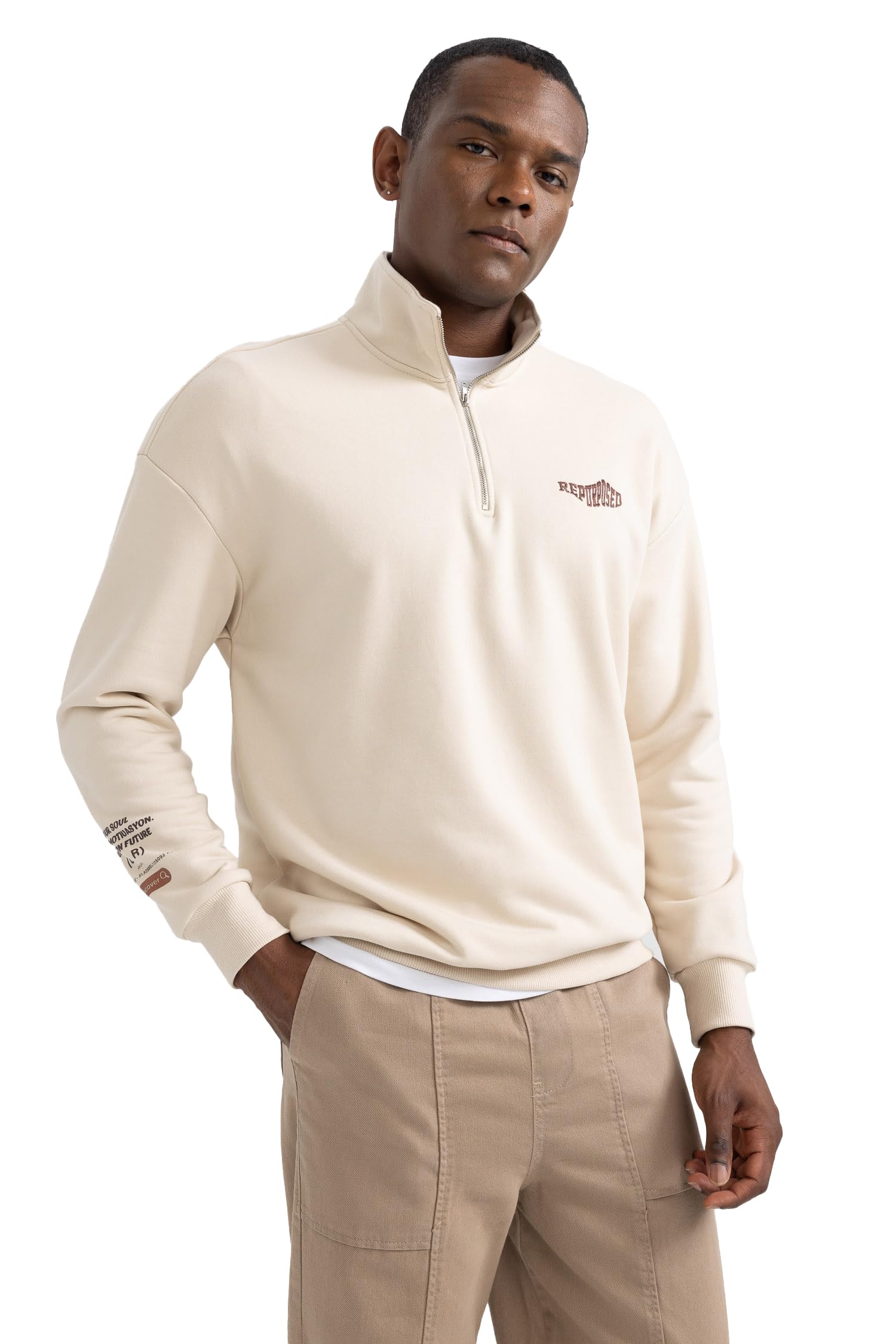 Erkek Comfort Fit Dik Yaka Sweatshirt