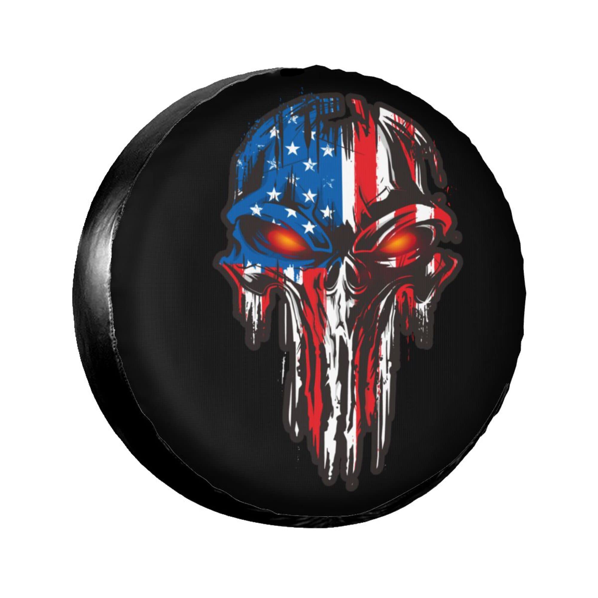 American Flag Skull Patriotic Spare Tire Cover,Universal Wheel Tire Cover for Trailer, RV, SUV, Truck,Camper and Many Vehicle,Weatherproof Tire Protectors (15 inch for Diameter 27"-29")