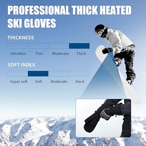 Miniatura 5 de Guantes de esquí calentados para hombres y mujeres y niños, guantes eléctricos recargables con batería para invierno, esquí, patinaje, nieve,